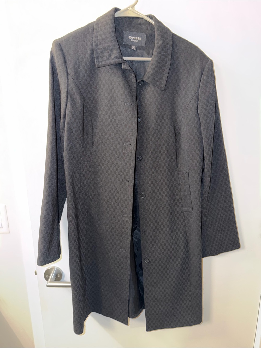 Express Black Textured Single-Breasted Trench Coat